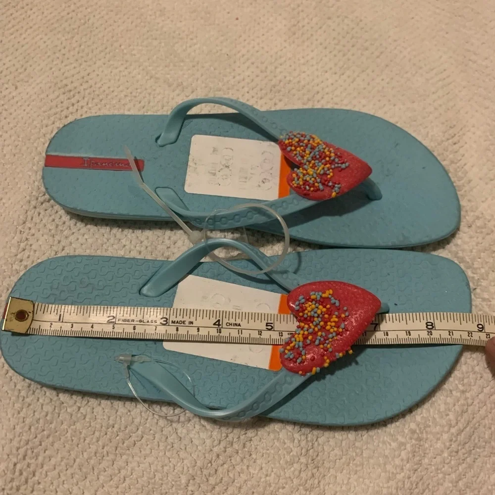 Blue Flip Flops with Red Heart Accents